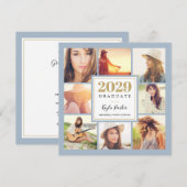 Blau und Gold | 8 Foto Square Graduation Party Ankündigung (Vorne/Hinten)