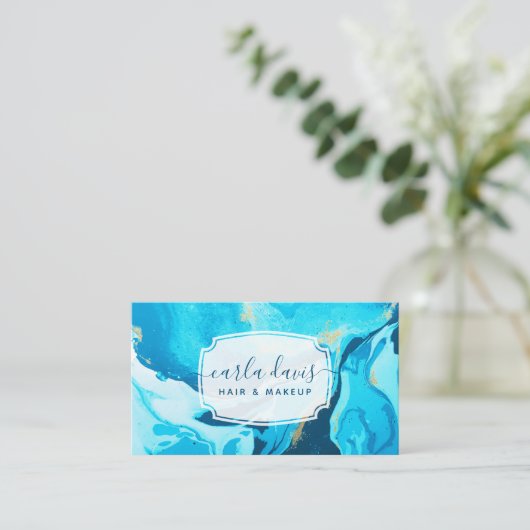 Blau und Gold Agate Geode Moderner Marmor Visitenkarte (Stehend Vorderseite)