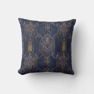 Blau und Gold Art Deco Muster 2 Drehkissen Kissen