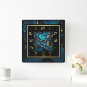 Blau und Gold Art Deco Quadratische Wanduhr (Zuhause)