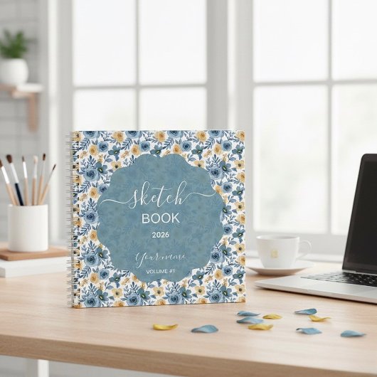 Blau und Gold Blume Notizblock