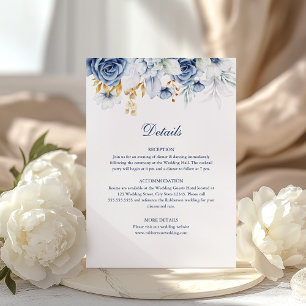 Blau und Gold Blumen Hochzeits-Details Karte
