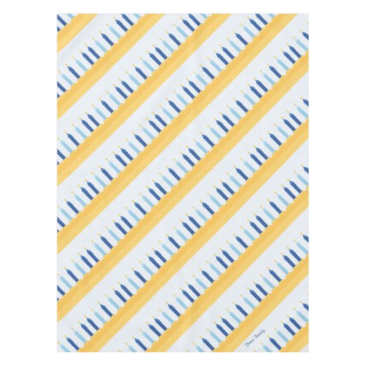 Blau und Gold Chanukkas Menorah Tischdecke (Vorderseite)