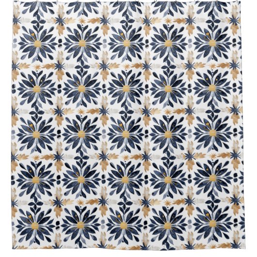 Blau und Gold Duschvorhang (Vorderseite)