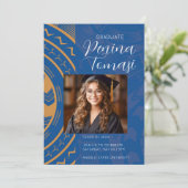 Blau und Gold Einladung (Stehend Vorderseite)