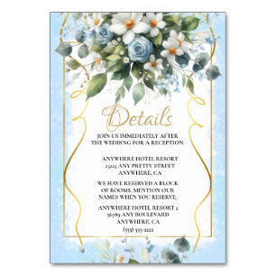 Blau und Gold Elegante Blumen Rustikale Details Tischnummer