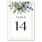 Blau und Gold Elegante Blumen Rustikale Wasserfarb Tischnummer (Rückseite)