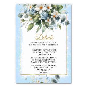 Blau und Gold Elegante Flora Rustikales Wasserfarb Tischnummer