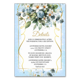 Blau und Gold Elegante Flora Rustikales Wasserfarb Tischnummer