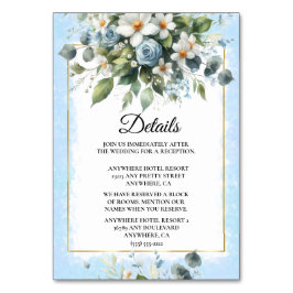 Blau und Gold Elegante Flora Rustikales Wasserfarb Tischnummer