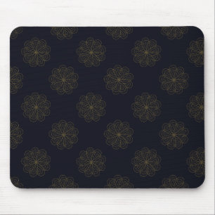 Blau und Gold Elegantes Blumenmuster Mousepad
