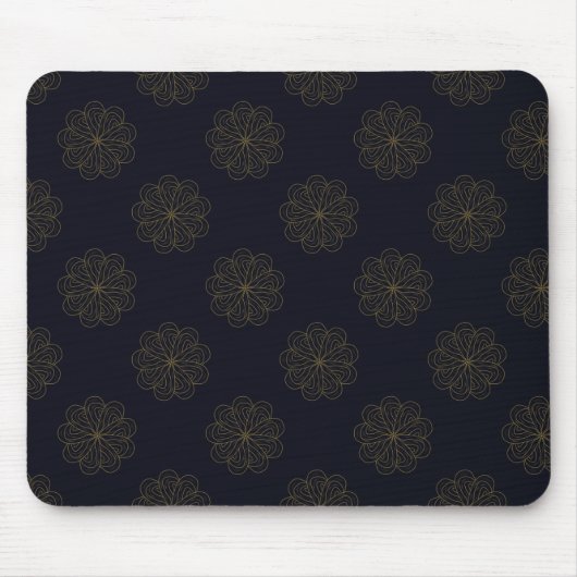 Blau und Gold Elegantes Blumenmuster Mousepad (Vorne)