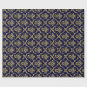 Blau und Gold florale Damaskus Spitzenmuster Geschenkpapier (Flach)