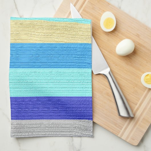 Blau und Gold gestreift Geschirrtuch (Viertel Falte)