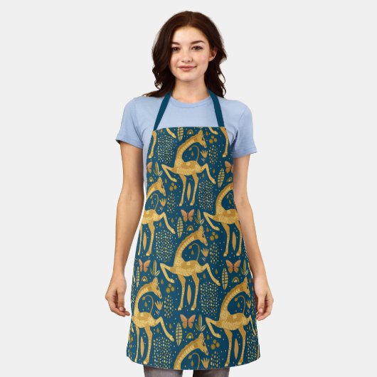 Blau und Gold Giraffe Boho Muster Schürze (Getragen)