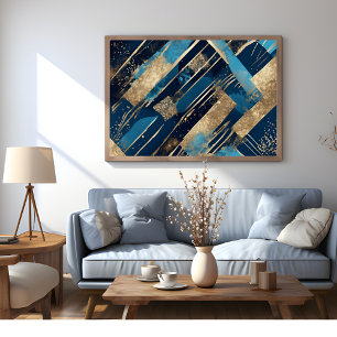 Blau und Gold Glitter Elegantes modernes Kunstpost Poster