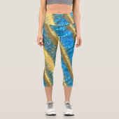 Blau- und Gold-Glitzer-Muster Capri Leggings (Vorderseite)