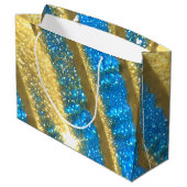 Blau- und Gold-Glitzer-Muster Große Geschenktüte (Rückseite Schrägansicht)