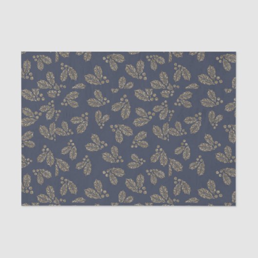 Blau und Gold Holly Berry Weihnachten Seidenpapier (Vorderseite)