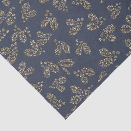 Blau und Gold Holly Berry Weihnachten Seidenpapier (Ausschnitt)