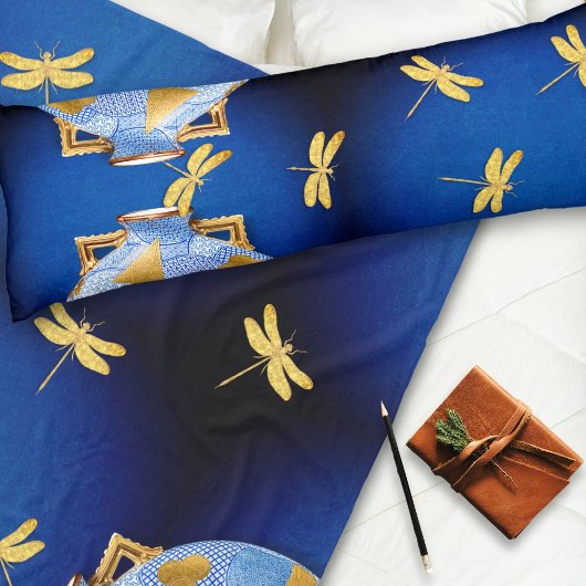 Blau und Gold im japanischen Stil Fleecedecke