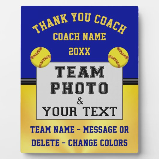 Blau und Gold, kundenspezifisches Foto, Softball C Fotoplatte (Vorderseite)