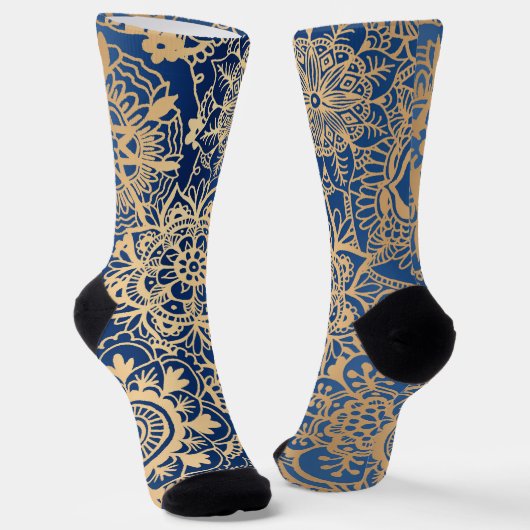 Blau und Gold Mandala Muster Socken (Gewinkelt)