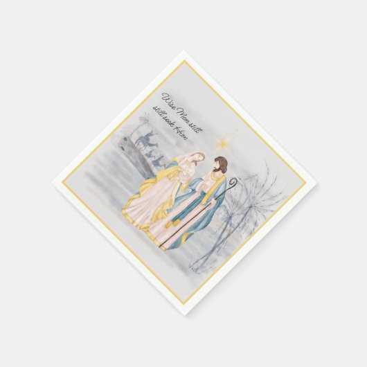 Blau und Gold Mary, Joseph und Jesus Holiday Serviette (Ecke)