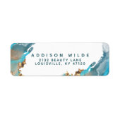 Blau und Gold moderne Art Liquid Ink Rücksendeadre (Vorne)