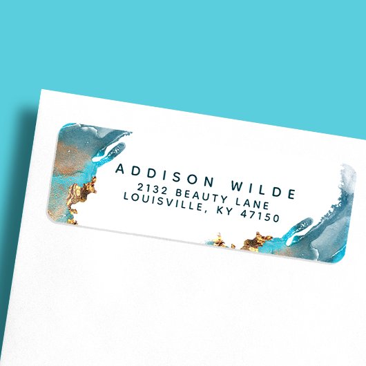 Blau und Gold moderne Art Liquid Ink Rücksendeadre