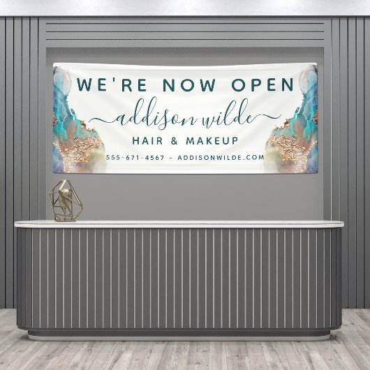 Blau und Gold Moderne Kunst Flüssige Aquarellfarbe Banner