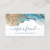 Blau und Gold Moderne Kunst Flüssige Aquarellfarbe Empfehlungskarte (Vorderseite)