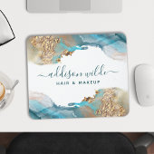 Blau und Gold Moderne Kunst Flüssige Aquarellfarbe Mousepad