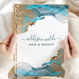 Blau und Gold Moderne Kunst Flüssige Aquarellfarbe Planer