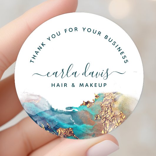 Blau und Gold Moderne Kunst Flüssige Aquarellfarbe Runder Aufkleber