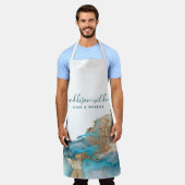 Blau und Gold Moderne Kunst Flüssige Aquarellfarbe Schürze (Getragen)