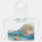 Blau und Gold Moderne Kunst Flüssige Aquarellfarbe Schürze (Vorderseite)