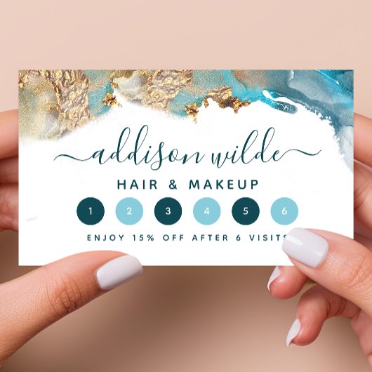 Blau und Gold Moderne Kunst Flüssige Aquarellfarbe Treuekarte