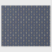 Blau- und Gold-Nautic-Trident-Muster Geschenkpapier (Flach)