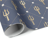 Blau- und Gold-Nautic-Trident-Muster Geschenkpapier (Rolleneckpunkt)