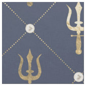 Blau- und Gold-Nautic-Trident-Muster Stoff (Nahaufnahme)
