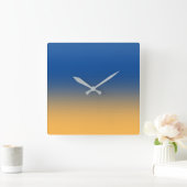 Blau und Gold Quadratische Wanduhr (Zuhause)