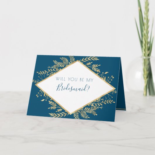 Blau und Gold Rahmen modern Karte (Vorderseite)