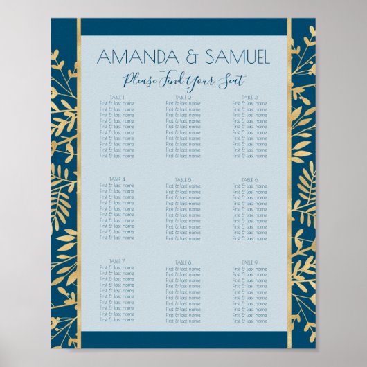 Blau und Gold Rahmen modern Poster (Vorne)