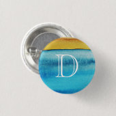 Blau und Gold Rustikale Monogramme Button (Vorne & Hinten)