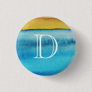 Blau und Gold Rustikale Monogramme Button