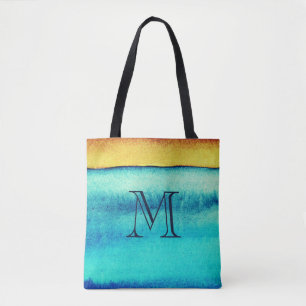 Blau und Gold Rustikale Monogramme Tasche