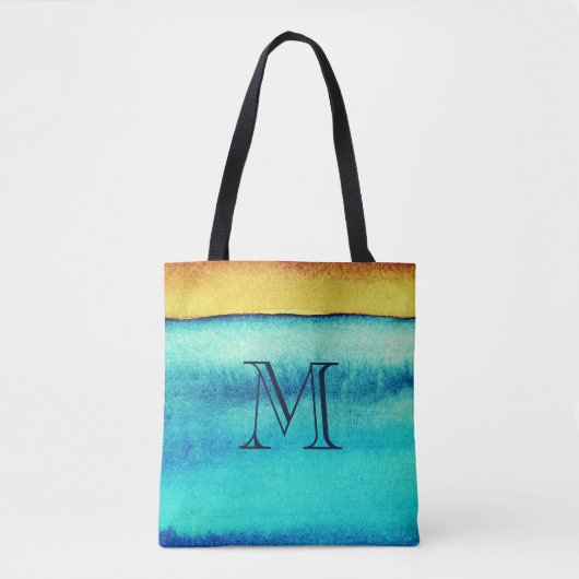 Blau und Gold Rustikale Monogramme Tasche (Vorderseite)