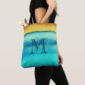Blau und Gold Rustikale Monogramme Tasche (Von Nahem)