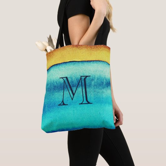 Blau und Gold Rustikale Monogramme Tasche (Von Nahem)